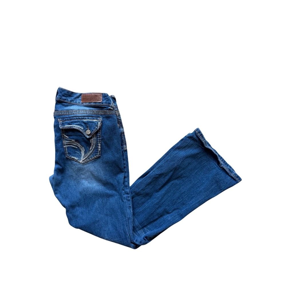 Ariya Jeans Bootcut Women 16 Medium Wash Embroidered Flap Pocket Double Button